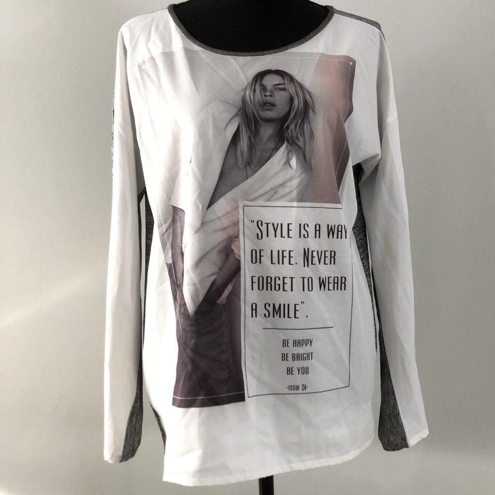 Women’s Zara W&B collection long sleeve graphic shirt size M